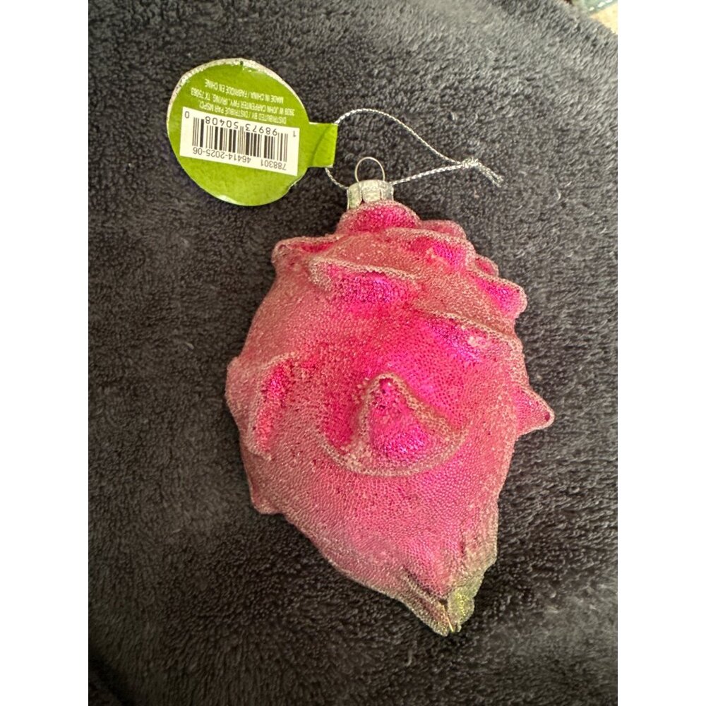 Dragon Fruit Glass Ornament With Glitter Accents & Hanging Loop - Unique Holiday - Picture 2 of 7